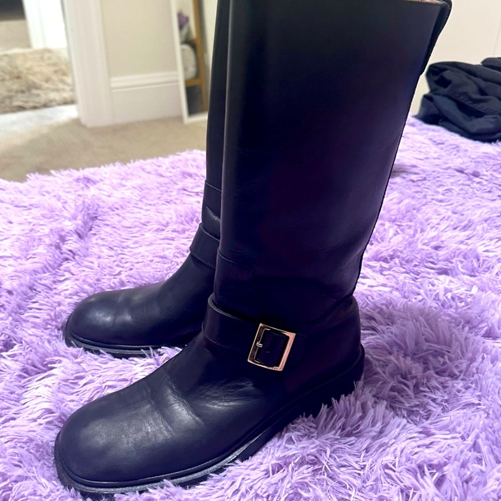Gucci Black Leather moto combat Boots with Gold Buckle perfectly new condition